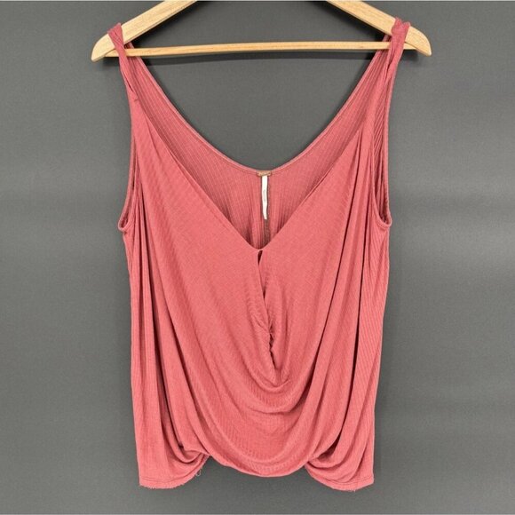 Free People Women's Bulls Eye Tank Top S Pink Draped Deep V-Neck Cowl Bohemian - Picture 1 of 7